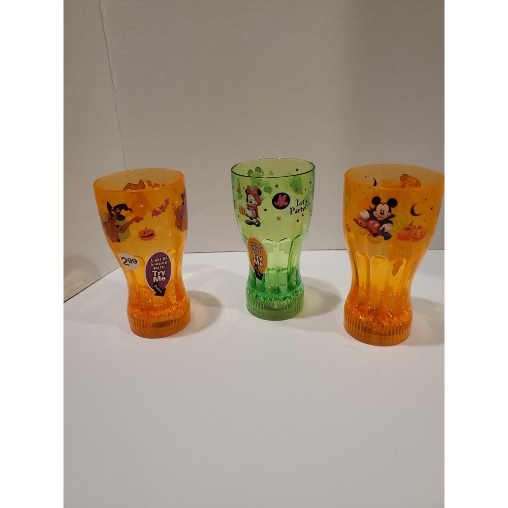 Disney Halloween Light Up Blinking Cups Mickey Minnie Goofy Lot of 3